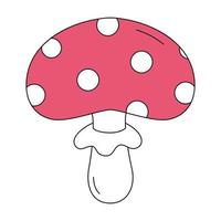 The fly agaric in traditional cartoon style. Vector illustration of toxic mushroom isolated on white background. Picture for sticker, print, poster, greeting card