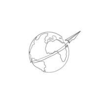 continuous line drawing paper plane taking off from a map and flying symbol for travel or journey illustration vector