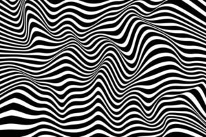 fondo abstracto de onda a rayas en blanco y negro. elegante superficie de patrón de rayas curvas. arte de ilusión óptica. textura de fondo de cebra ondulada geométrica digital vector