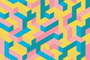 Vivid mix of yellow, pink, and blue color geometric decorative isometric pattern background vector