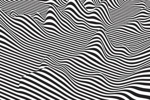 Abstract black and white boiling wave background. Stylish curved liquid pattern surface. Optical illusion art. Digital geometric wavy striped texture vector