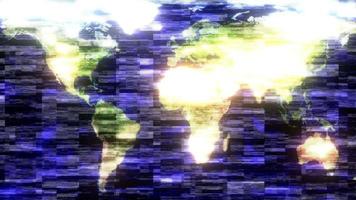 animation de carte du monde violet effet glitch abstrait video