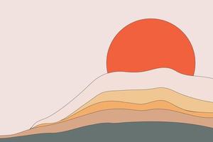 Abstract landscape vector background design. Vibrant linear mountains with the sun illustration