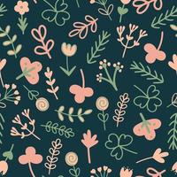 Summer foliage and flowers seamless pattern vector