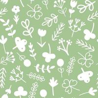 Summer green seamless pattern with flowers and greenery vector