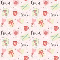 Romantic seamless pattern with hearts, blankets, cute things and dots vector