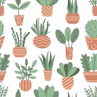 Houseplants in pots seamless pattern vector