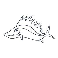 Marine fish predator with big fin vector doodle illustration