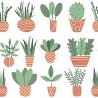 Different indoor plants in pots seamless pattern vector