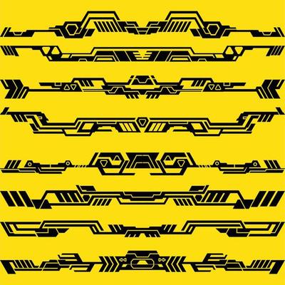 cyber punk horizontal border vector set