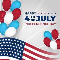 Happy 4th of July greeting poster with balloons and USA flag vector