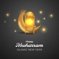 Happy Muharram or Islamic new year greeting with lantern and moon vector