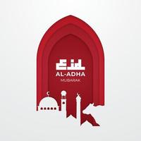 saludo de vector de eid al adha mubarak en estilo de corte de papel