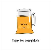 linda tarjeta de acción de gracias muchas gracias a la cerveza sobre fondo blanco aislado vector
