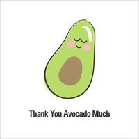 linda tarjeta de acción de gracias muchas gracias aguacate sobre fondo blanco aislado vector