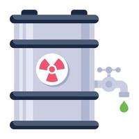 un barril con señal de radiactividad, un icono plano de química