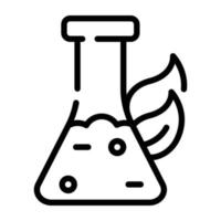 Flask and leaf, line icon of eco lab vector