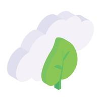 Cloud with leaf denoting nature, isometric icon vector