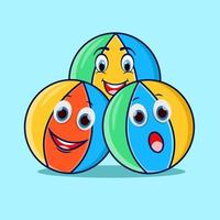 three beach balls with various cute expressions vector