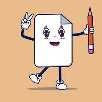 Paper with a funny expression is standing holding a pencil vector illustration