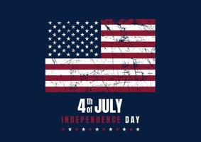 4th July background with grunge American flag design vector