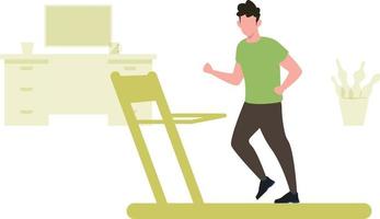 The boy is running on the treadmill. vector