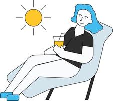 The girl is sitting under the sun. vector