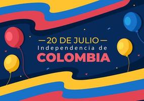 20 de julio independencia de colombia ilustración de dibujos animados con banderas y globos para el diseño de carteles vector