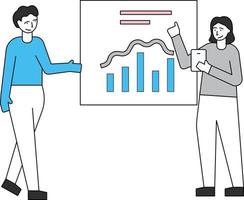 Boy and girl working on the bar graph. vector