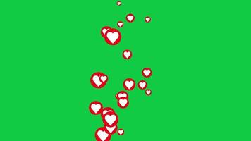 Red Circle hearts floating on green screen background video