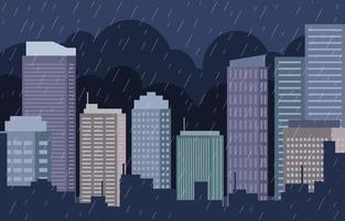Heavy Rain In The Modern Cityscape Background vector