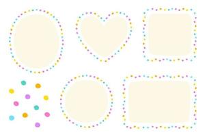 Bright Colorful Dot Dash Line Doodle Hand Drawing Drawn Heart Circle Square Oval Rectangle Sticky note Shape Borders Frames Plate Sticky Note Set Collection Background Vector Illustration