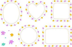 Abstract Purple Violet Orange Bright Daisy Flower Doodle Hand Drawing Drawn Heart Circle Square Oval Rectangle Sticky note Shape Line Borders Frames Plate Set Collection Background Vector Illustration