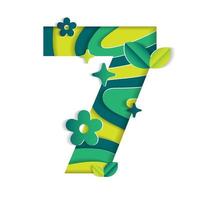 7 Numeric Number Character Environmental Eco Environment Day Leaf Font Letter Cartoon Style Abstract Paper Sparkle Shine Green Mountain Geography Contour 3D Paper Layer Cutout Card Vector Illustration