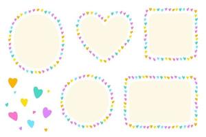 Bright Heart Love Valentines Day Dot Dash Doodle Hand Drawing Drawn Heart Circle Square Oval Rectangle Sticky note Shape Borders Frames Plate Sticky Note Set Collection Background Vector Illustration