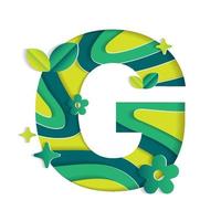 G Alphabet Character Environmental Eco Environment Day Leaf Font Letter Cartoon Style Abstract Paper Sparkle Shine Green Mountain Geography Contour Map 3D Paper Layer Cutout Card Vector Illustration