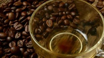 café negro en una taza sobre el fondo de los granos de café