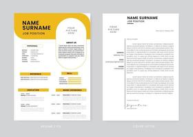 Minimalis CV Resume and Cover Letter Design Template. Super Clean and Clear Professional Modern Design. Stylish Minimalis Elements and Icons with Black and Orange Color - Vector Template.