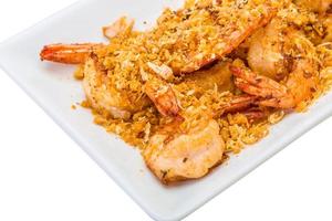 Fried shrimps with garlic photo