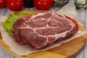 Raw pork neck steak photo