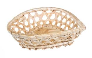 Wickerwork empty yellow breadbasket on white background photo