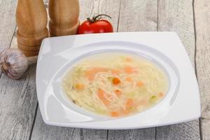 Chicken soup with noodles photo