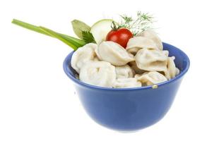 Bowl with traditional russian dish - pelmeni photo