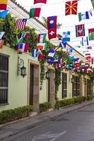 Flags of the world in 29th street at Getsemani in Cartagena, Colombia photo