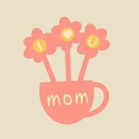 mother day expression, design on a pot and flowers, vector