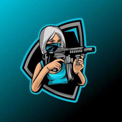 female character esport logo, using a sniper, sexy and beautiful, team logo, squad logo, esport logo gaming,