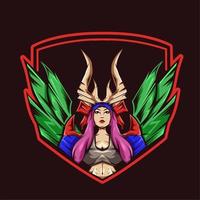 logo de esport hermoso personaje femenino, con alas y nacido del reino hace un héroe luchador, hermoso y peligroso vector