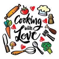 Cooking with love hand lettering. vector