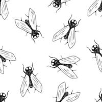 Hand-drawn simple vector seamless pattern. Insect, fly in brown outline on a white background. For prints of fabric, textile, paper.