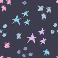 Abstract vector seamless pattern. Blue, pink stars, spots on a dark background. For prints of fabric, children's design, textile products.